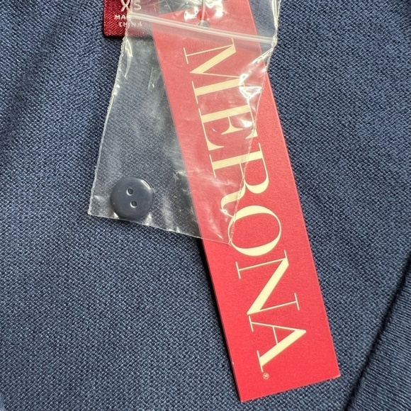 NWT Merona Blue Ruffle Cotton Quarter Sleeve V Neck Button Sweater Size XS - Picture 7 of 11